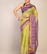green & violet zari work kota doria kota doria ethnic saree with unstitched blouse