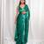 Bottle green cutdana border satin embroidered saree with stitched blouse