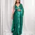 Bottle green cutdana border satin embroidered saree with stitched blouse