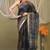 black & grey zari work kota doria kota doria ethnic saree with unstitched blouse