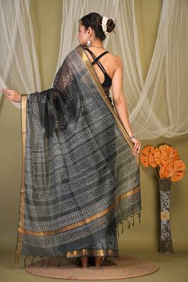 black & grey zari work kota doria kota doria ethnic saree with unstitched blouse 2
