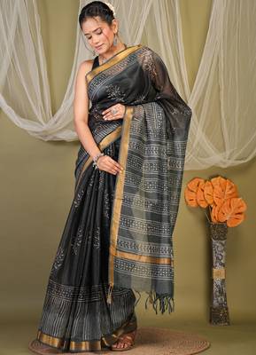 black & grey zari work kota doria kota doria ethnic saree with unstitched blouse 3