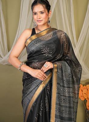 black & grey zari work kota doria kota doria ethnic saree with unstitched blouse 5