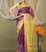 purple & green zari work kota doria kota doria ethnic saree with unstitched blouse