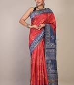 red & blue zari work cotton silk blend bhagalpuri ethnic saree with unstitched blouse