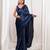 Navy blue cutdana border satin embroidered saree with stitched blouse