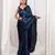 Navy blue cutdana border satin embroidered saree with stitched blouse