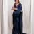 Navy blue cutdana border satin embroidered saree with stitched blouse