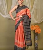 rust & black zari work cotton silk blend bhagalpuri ethnic saree with unstitched blouse