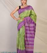 green & violet zari work cotton silk blend bhagalpuri ethnic saree with unstitched blouse