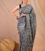 grey zari work cotton silk blend bhagalpuri ethnic saree with unstitched blouse