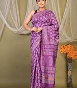 violet zari work cotton silk blend bhagalpuri ethnic saree with unstitched blouse