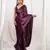 Wine cutdana border satin embroidered saree with stitched blouse