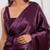 Wine cutdana border satin embroidered saree with stitched blouse