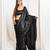 Black cutdana border satin embroidered saree with stitched blouse