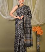 black zari work cotton silk blend bhagalpuri ethnic saree with unstitched blouse