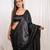 Black cutdana border satin embroidered saree with stitched blouse