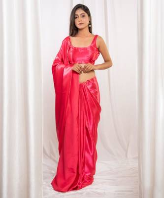 pink cutdana border satin embroidered saree with stitched blouse 1