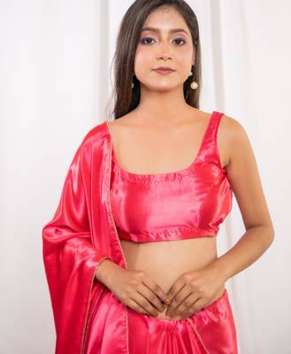 pink cutdana border satin embroidered saree with stitched blouse 3