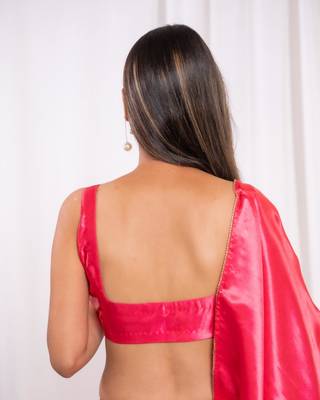 pink cutdana border satin embroidered saree with stitched blouse 4