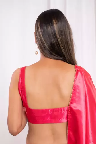 pink cutdana border satin embroidered saree with stitched blouse