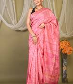 pink zari work cotton silk blend bhagalpuri ethnic saree with unstitched blouse