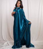 Teal blue cutdana border satin embroidered saree with stitched blouse