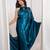 Teal blue cutdana border satin embroidered saree with stitched blouse