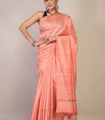 peach zari work cotton silk blend bhagalpuri ethnic saree with unstitched blouse
