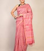 salmon pink zari work cotton silk blend bhagalpuri ethnic saree with unstitched blouse