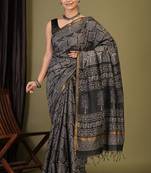 black zari work cotton silk blend bhagalpuri ethnic saree with unstitched blouse