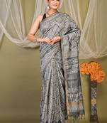 grey zari work cotton silk blend bhagalpuri ethnic saree with unstitched blouse