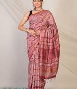 maroon zari work cotton silk blend bhagalpuri ethnic saree with unstitched blouse