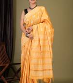 yellow zari work cotton silk blend bhagalpuri ethnic saree with unstitched blouse