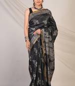 black zari work cotton silk blend bhagalpuri ethnic saree with unstitched blouse