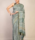 teal green zari work cotton silk blend bhagalpuri ethnic saree with unstitched blouse