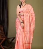 peach zari work cotton silk blend bhagalpuri ethnic saree with unstitched blouse