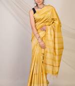 Yellow zari work cotton silk blend bhagalpuri ethnic saree with unstitched blouse