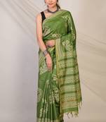 green zari work cotton silk blend bhagalpuri ethnic saree with unstitched blouse