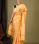 yellow zari work cotton silk blend bhagalpuri ethnic saree with unstitched blouse