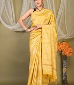 Yellow zari work cotton silk blend bhagalpuri ethnic saree with unstitched blouse