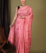light pink zari work cotton silk blend bhagalpuri ethnic saree with unstitched blouse