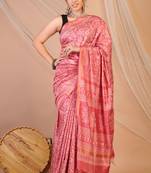 rouge pink zari work cotton silk blend bhagalpuri ethnic saree with unstitched blouse