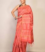 red zari work cotton silk blend bhagalpuri ethnic saree with unstitched blouse