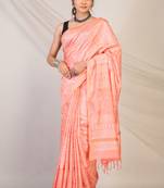 peach zari work cotton silk blend bhagalpuri ethnic saree with unstitched blouse
