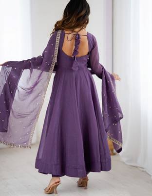  Purple Sequins Silk Anarkali Gown With Dupatta 4