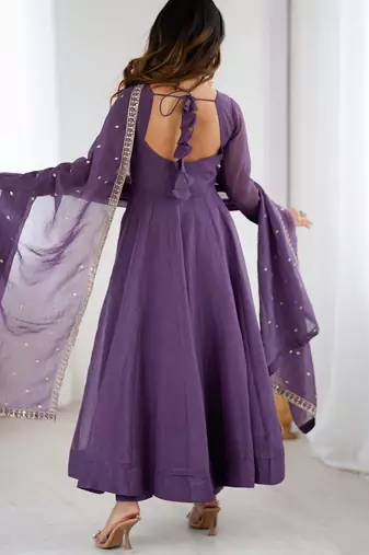  Purple Sequins Silk Anarkali Gown With Dupatta