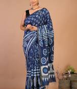 navy blue zari work cotton silk blend bhagalpuri ethnic saree with unstitched blouse
