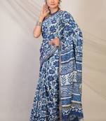 navy blue zari work cotton silk blend bhagalpuri ethnic saree with unstitched blouse
