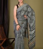 grey zari work cotton silk blend bhagalpuri ethnic saree with unstitched blouse